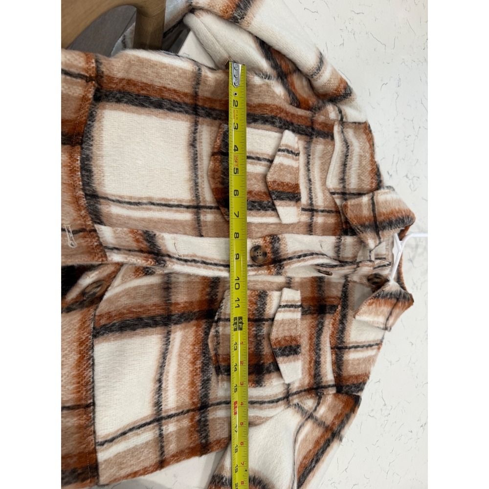 Altar'd State Cropped Plaid Shacket Brown Cream Rust Small - Picture 5 of 6